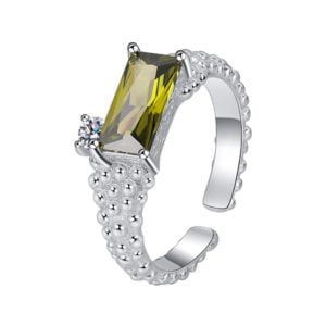 Sterling Silver Olive Green Square Zirconium Ring