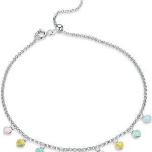 Fashion Hearts Rainbow Sterling Silver Women's Anklet
