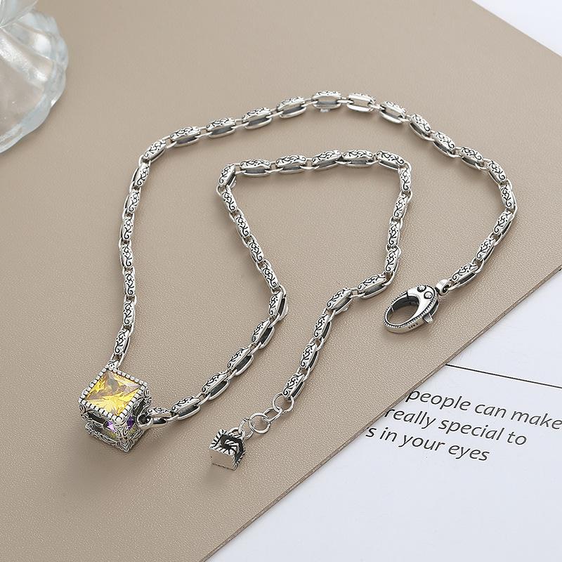 Carved Vintage Cubic Zircon Sterling Silver Women's Necklace 3 Carved Vintage Cubic Zircon Sterling Silver Women's Necklace - Image 3