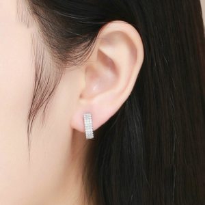 Sterling Silver Zircon Hoop Stud Earrings