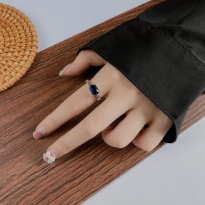 Sterling Silver Blue Square Zirconium Treasure Ring