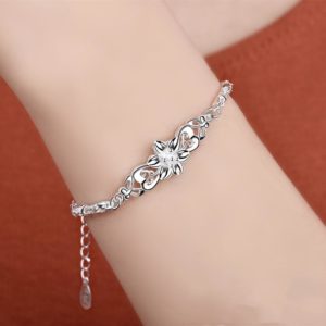 Flower Love Butterfly Sterling Silver Women's Bracelet