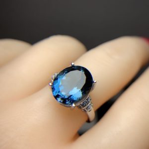 925 Silver Blue Topaz Inlaid Opening Ring